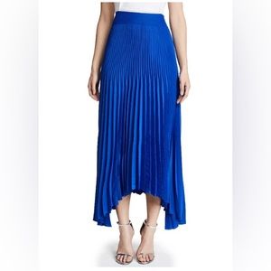 Ramy Brook Maxine Pleated Midi Skirt Handkerchief Hem Satin Feel Capri Blue 10